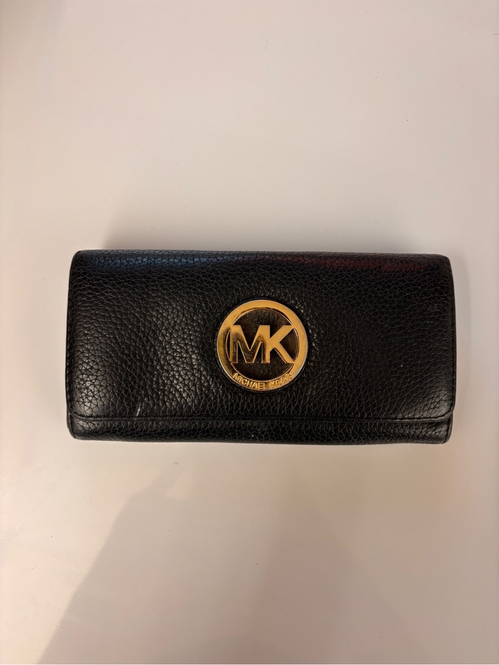 Michael Kors Black Leather Wallet with Gold MK Emblem